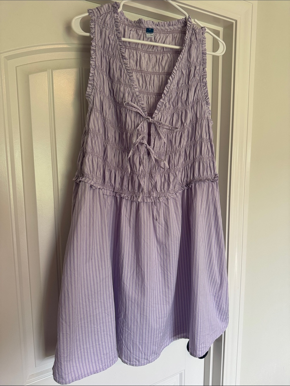 Old Navy Lavender Striped Smocked Tie-Front Mini Dress